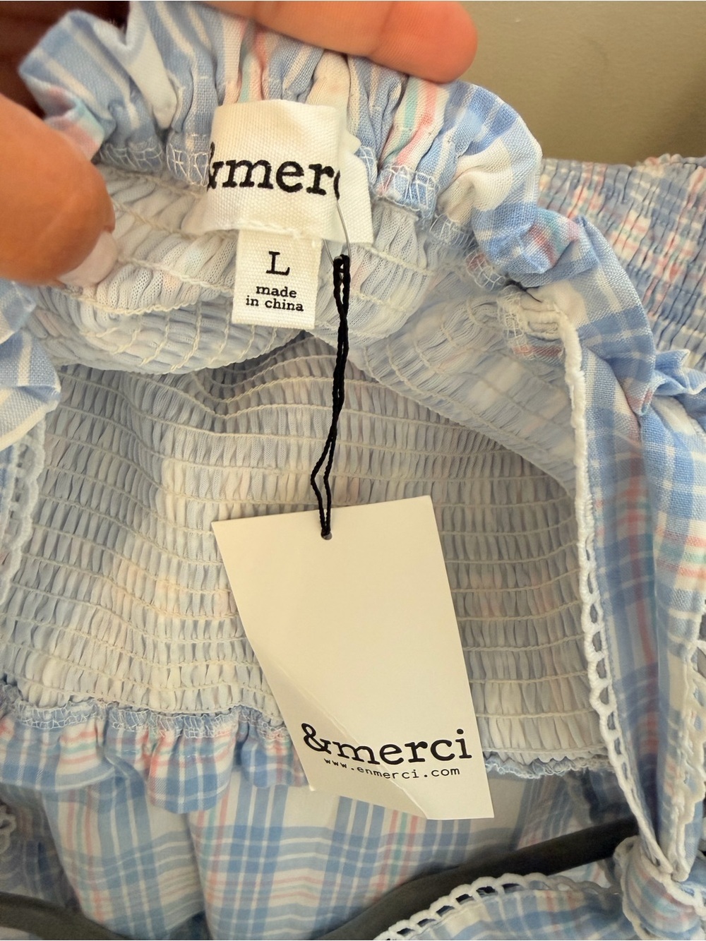 Light Blue Plaid Midi Dress with Tie Shoulder Straps - Picture 5 of 6